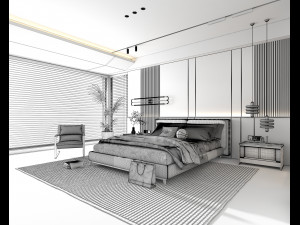 Modern Bedroom Interior Scene 29 3D मॉडल