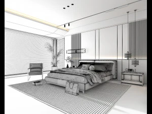 Modern Bedroom Interior Scene 29 3D Model