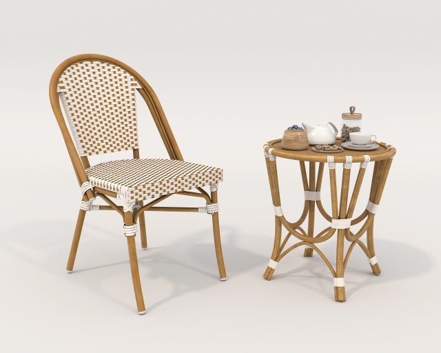 Rattan Table and Chairs Set 4 3D Model .c4d .max .obj .3ds .fbx .lwo .lw .lws