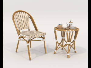 Rattan Table and Chairs Set 4 3D Model