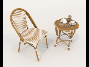 Rattan Table and Chairs Set 4 3D Model