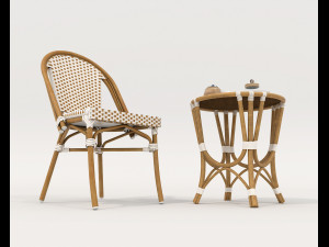 Rattan Table and Chairs Set 4 3D Model
