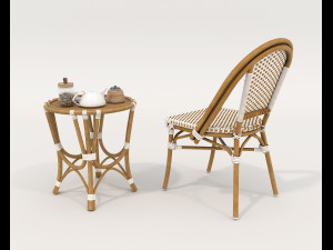Rattan Table and Chairs Set 4 3D Model