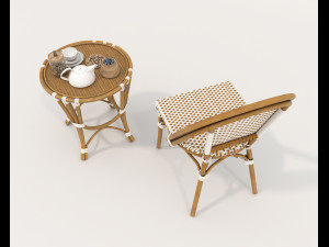 Rattan Table and Chairs Set 4 3D Model