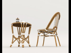 Rattan Table and Chairs Set 4 3D Model