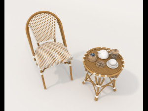 Rattan Table and Chairs Set 4 3D Model