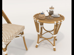 Rattan Table and Chairs Set 4 3D Model