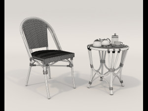 Rattan Table and Chairs Set 4 3D Model