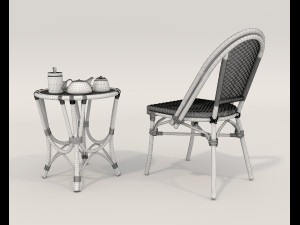 Rattan Table and Chairs Set 4 3D Model