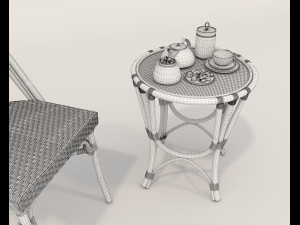 Rattan Table and Chairs Set 4 3D Model