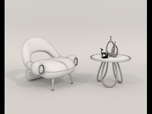 Contemporary Style Coffee Table and Armchair 19 3D Model