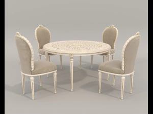 Stół i krzesła do jadalni w stylu europejskim 18 Model 3D
