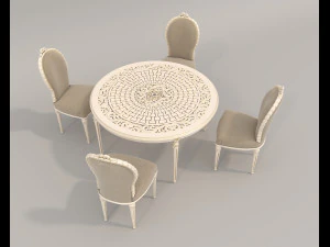 European Style Dining Table and Chairs 18 3D Model