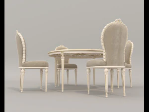European Style Dining Table and Chairs 18 3D Model