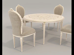 European Style Dining Table and Chairs 18 3D Model