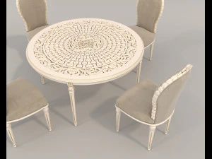 European Style Dining Table and Chairs 18 3D Model