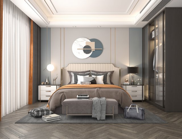 Modern Bedroom Interior Scene 30 3D Model .c4d .max .obj .3ds .fbx .lwo .lw .lws