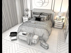 Modern Bedroom Interior Scene 30 3D Model