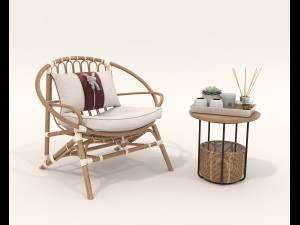 Rattan Table and Chairs Set 5 3D Model