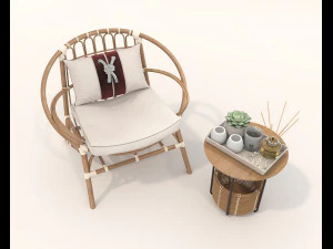 Rattan Table and Chairs Set 5 3D Model
