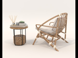 Rattan Table and Chairs Set 5 3D मॉडल