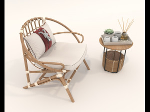 Rattan Table and Chairs Set 5 3D मॉडल