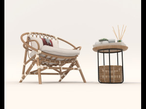 Rattan Table and Chairs Set 5 3D मॉडल