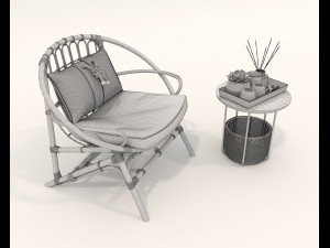Rattan Table and Chairs Set 5 3D मॉडल