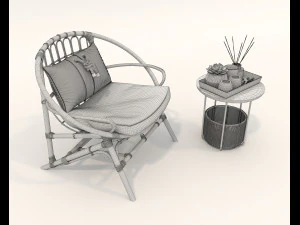 Rattan Table and Chairs Set 5 3D Model
