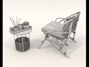 Rattan Table and Chairs Set 5 3D मॉडल