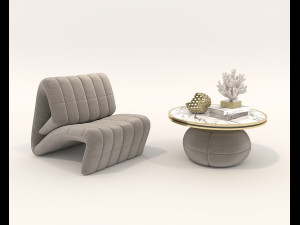 Contemporary Style Coffee Table and Armchair 21 3D 모델