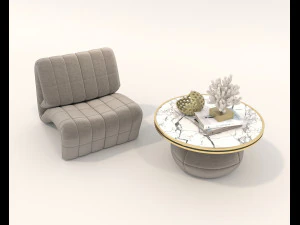 Contemporary Style Coffee Table and Armchair 21 3D Model