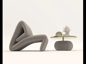 Contemporary Style Coffee Table and Armchair 21 3D Model