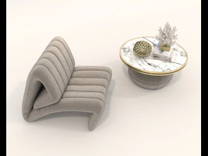 Contemporary Style Coffee Table and Armchair 21 3D Model