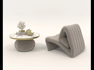 Contemporary Style Coffee Table and Armchair 21 3D Model