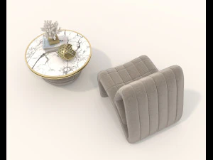 Contemporary Style Coffee Table and Armchair 21 3D Model