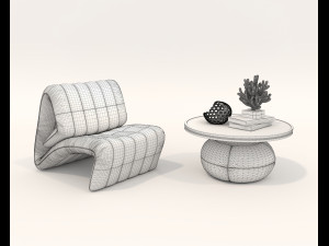 Contemporary Style Coffee Table and Armchair 21 Model 3D