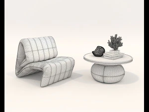 Contemporary Style Coffee Table and Armchair 21 3D Model