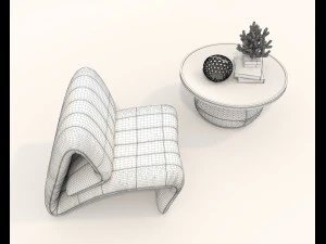 Contemporary Style Coffee Table and Armchair 21 3D Model