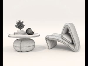 Contemporary Style Coffee Table and Armchair 21 Model 3D