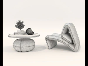 Contemporary Style Coffee Table and Armchair 21 3D Model