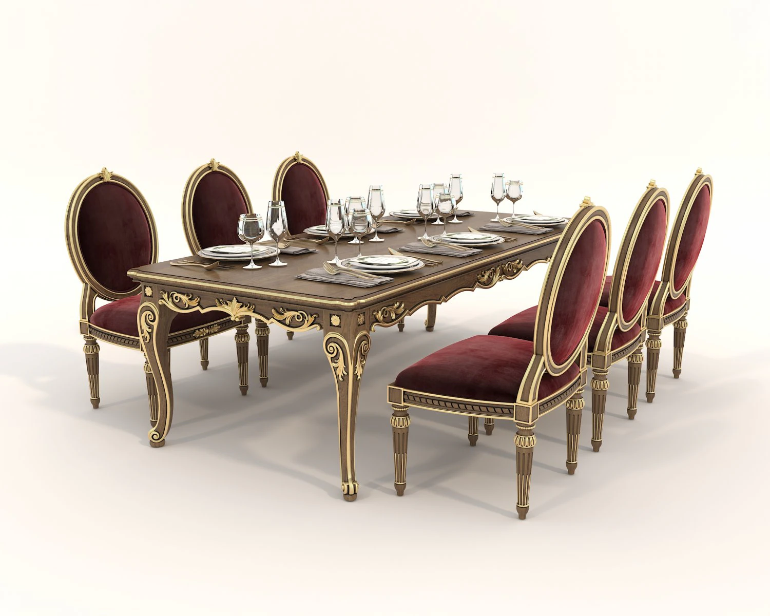 European Style Dining Table and Chairs 19 3D Model .c4d .max .obj .3ds .fbx .stl .blend 
