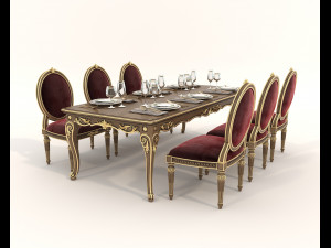 European Style Dining Table and Chairs 19 3D Model
