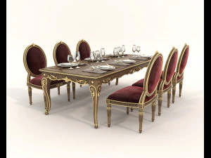 Tavolo da pranzo e sedie in stile europeo 19 Modello 3D