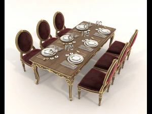 European Style Dining Table and Chairs 19 3D Model