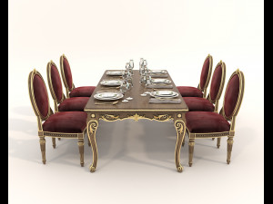 European Style Dining Table and Chairs 19 3D Модель
