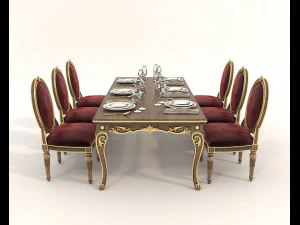 European Style Dining Table and Chairs 19 3D Model