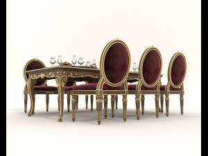 European Style Dining Table and Chairs 19 3D Модель