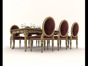 European Style Dining Table and Chairs 19 3D Model
