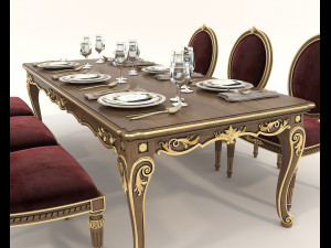 European Style Dining Table and Chairs 19 3D Модель